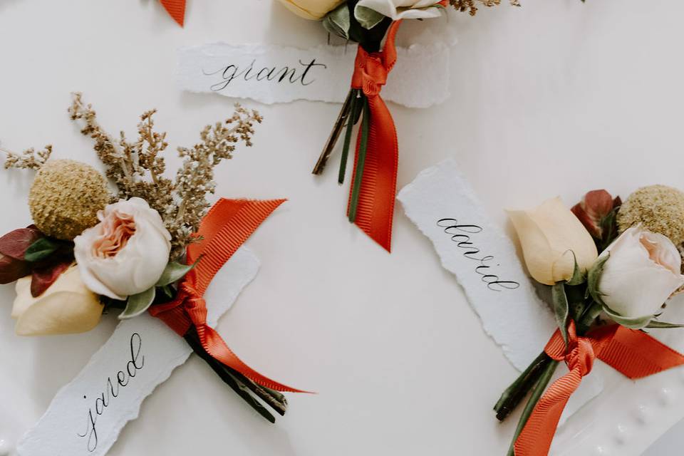 Boutonniere tag calligraphy