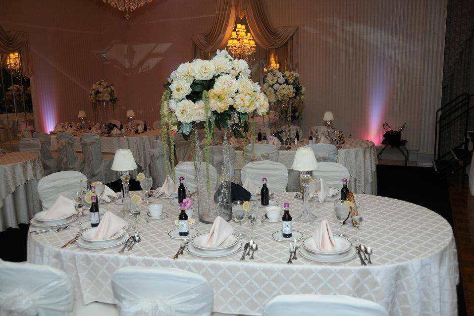 Table setup with floral centerpiece