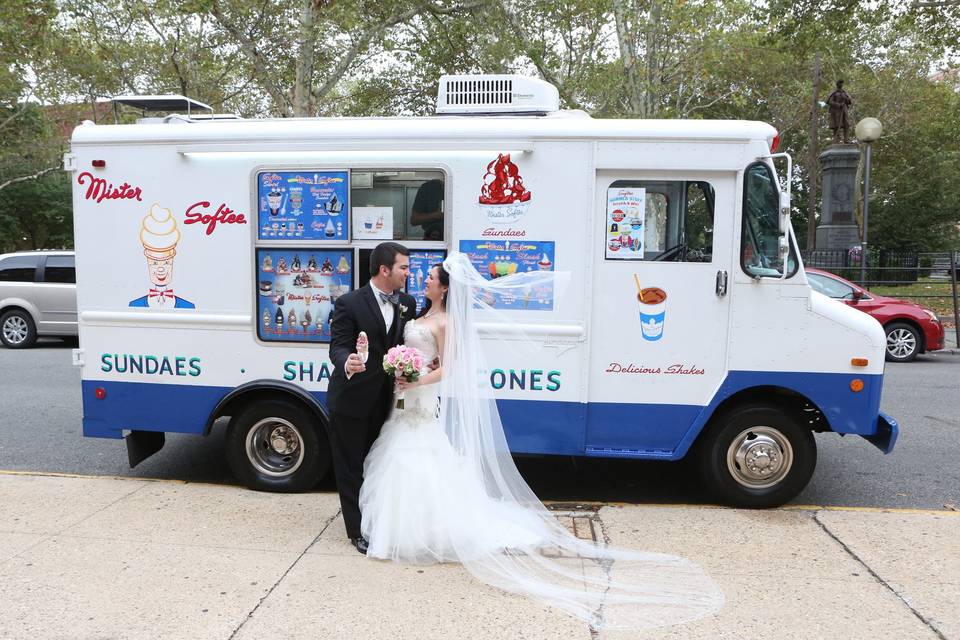 Ice-cream truck and couple