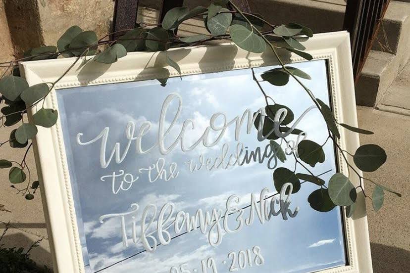 Handlettered welcome sign