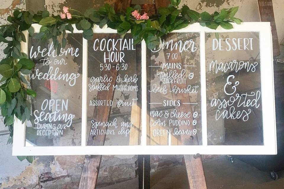 Custom hand-lettered window