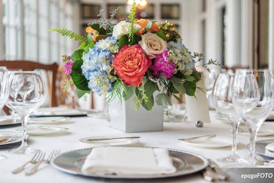 Table setup with centerpiece