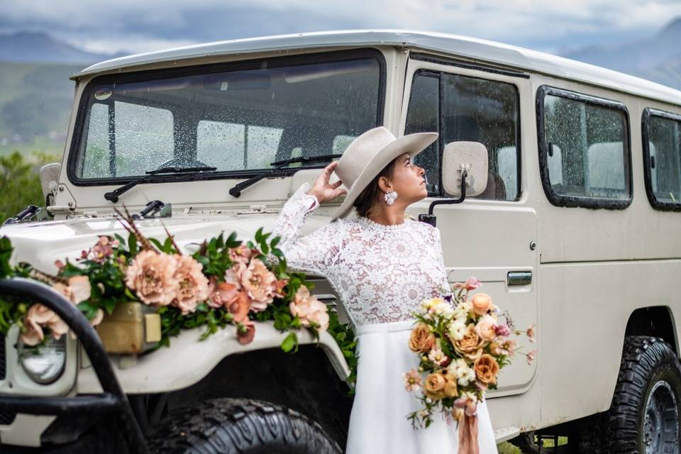 Bride near truck