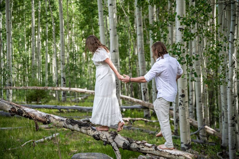 Bride and Groom climbing