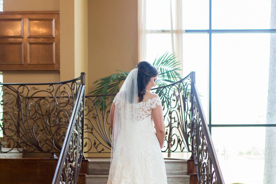 The bride on the grand staircase