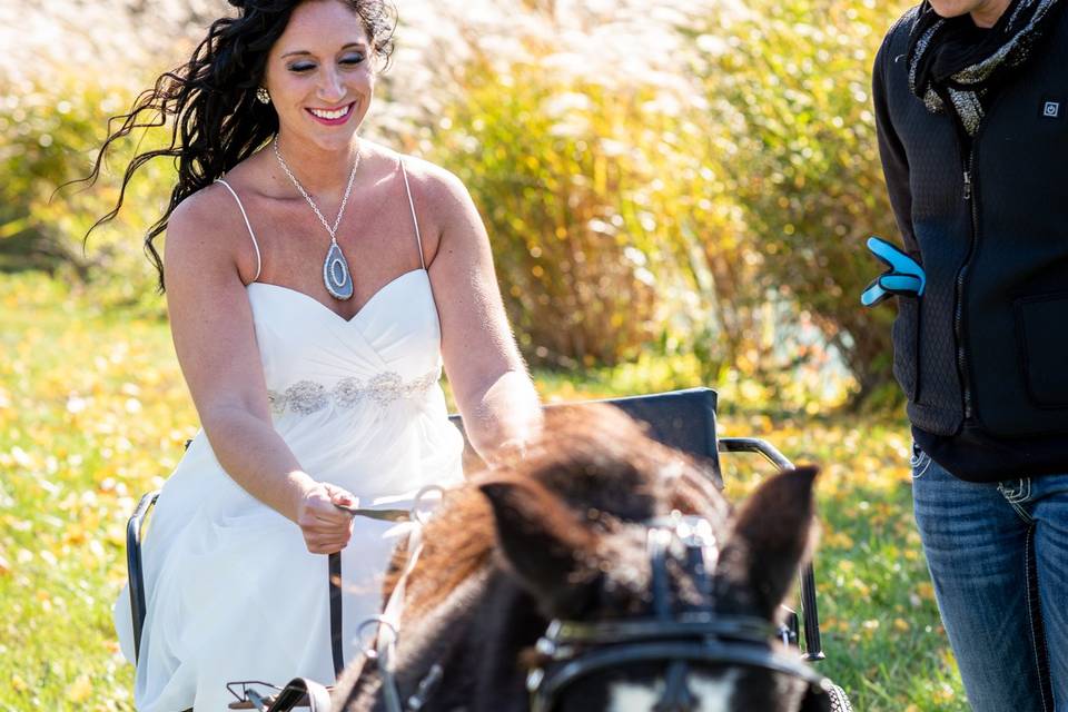 Bride driving the cart