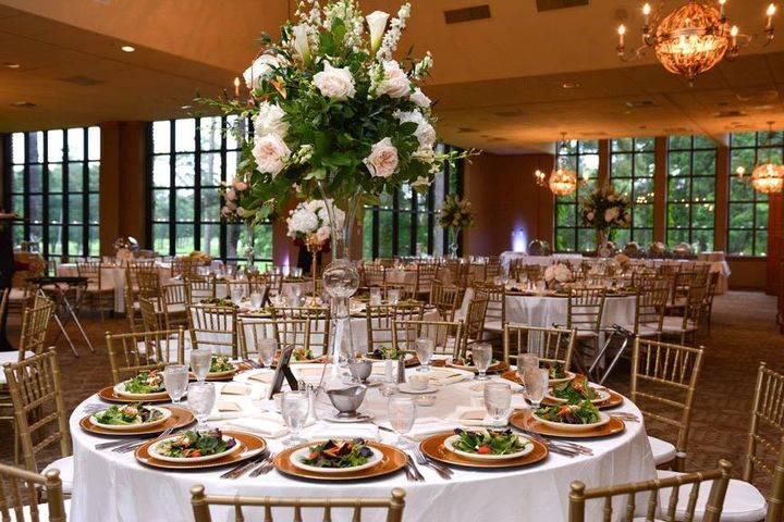 Table setup with floral centerpiece