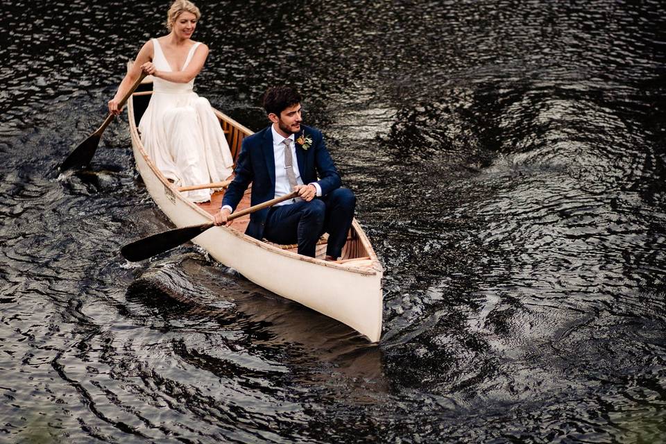 Adventure couple in canoe